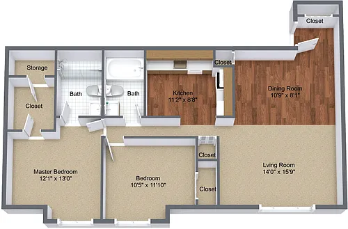 Floor plan 2 Bedroom 2 Bathroom Apartment Home