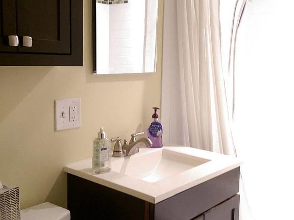 Newly remodeled bathroom with heated floor. 