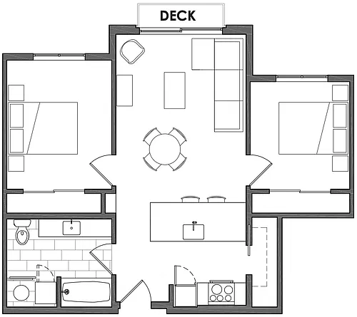 Floor plan 2 Bed 1 Bath With Pantry