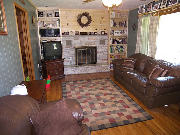 Living room, stone fireplace