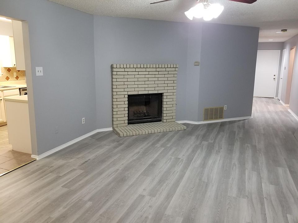 Open living room with fireplace