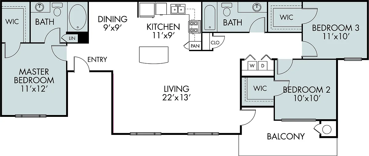 Floor plan C1 | 3 Bed | 2 Bath