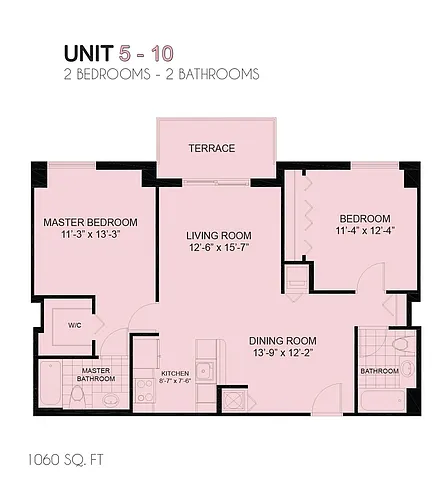 Floor plan 2 Beds - 2 Bath - 1060 sqf