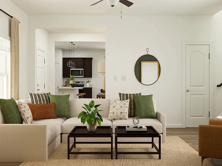 The family room fits a sectional.