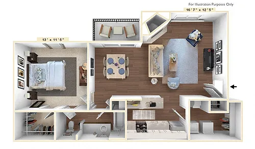 Floor plan The Spirit 1 BR 1 BA
