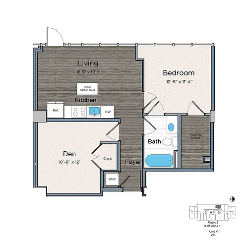 Floor plan One Bedroom + Den One Bath - Leo