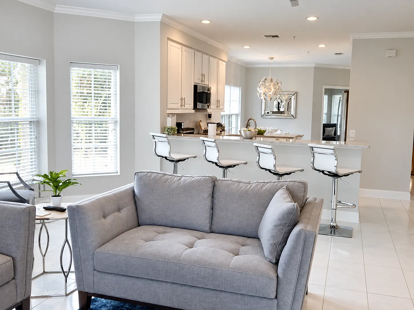 Open-concept living and kitchen space gives you plenty of room to relax, cook and settle in for an extended stay.