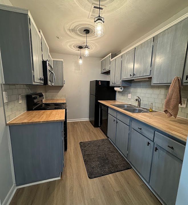 Remodeled and updated kitchen with butcher block counter tops