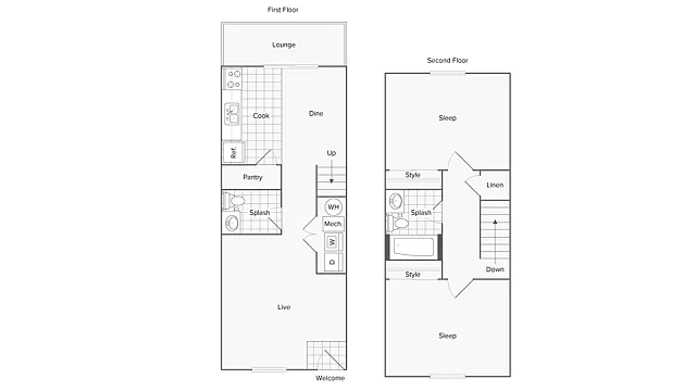 Floor plan 2 BR x 1.5 BA Townhome - South Pointe