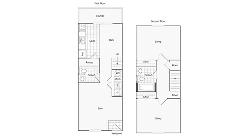 Floor plan 2 BR x 1.5 BA Townhome - Cherry Hills