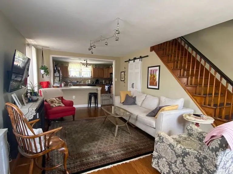living room into kitchen