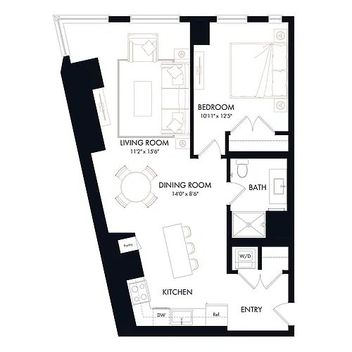 Floor plan A1 | 1 Bed | 1 Bath