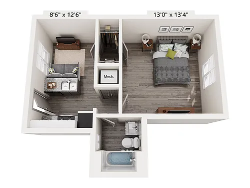 Floor plan 1 Bedroom A Renovated