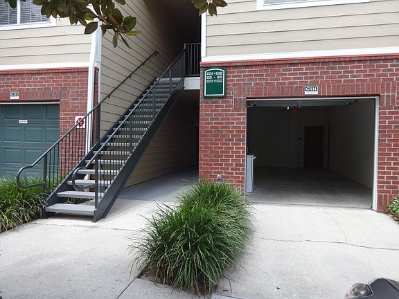 long garage at bottom of staircase