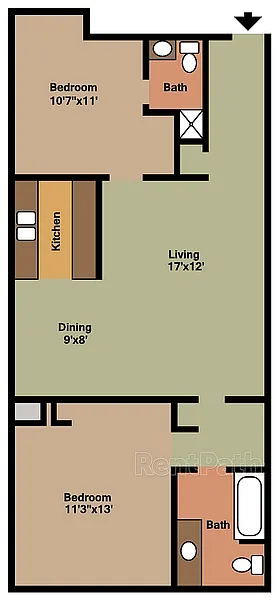 Floor plan 221 - 2 Bdrm, 2 Bath, 1st Floor
