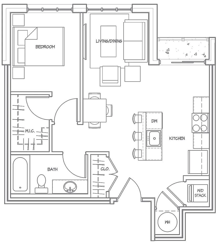 Floor plan 1Bed-1Bath (1B1J)