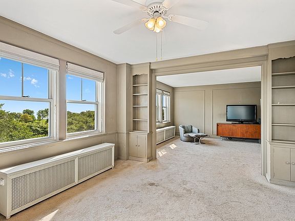 Beautiful view of the treetops and lake from the d