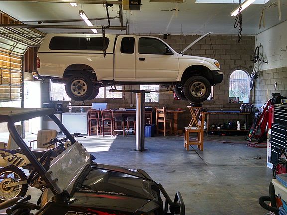 Car lift in garage