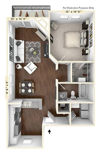 Floor plan The Trophy 1 BR 1 BA