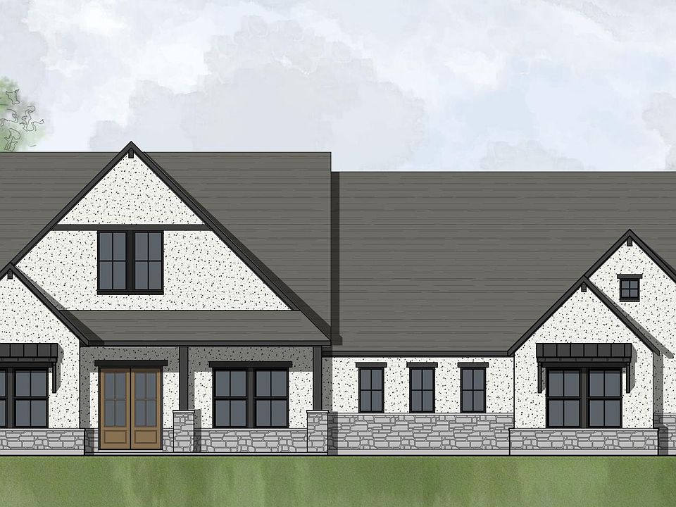 stone and stucco house with front porch