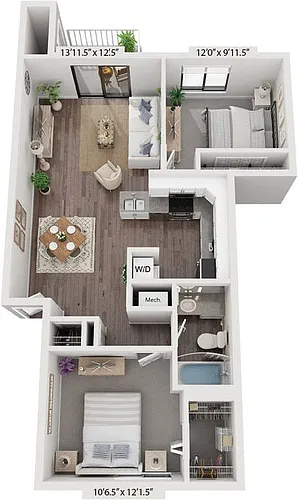 Floor plan Two Bedroom One Bath Renovated
