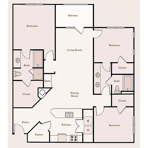 Floor plan St James, 3 Bedroom 2 Bath