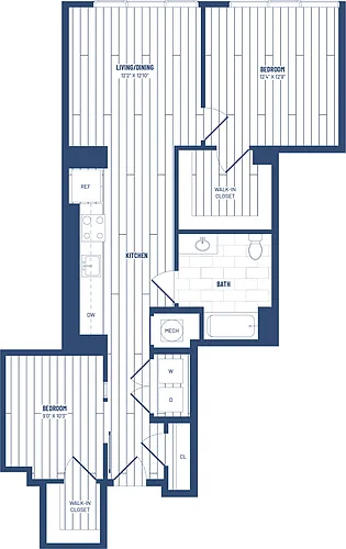 Floor plan 2 Bed/2 Bath Junior-H-207