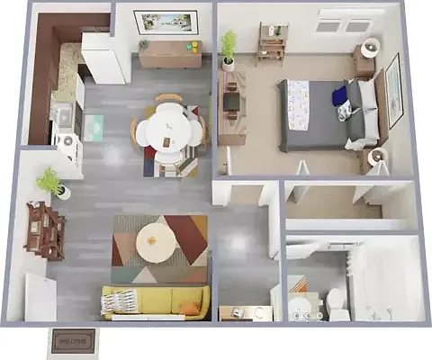 One bedroom, one bath, 400 square foot apartment One bedroom, one bath, 400 square foot apartment