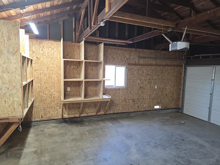 Garage has lots of storage space