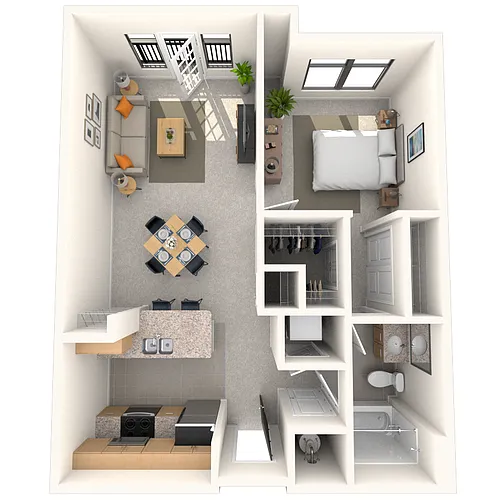 Floor plan Traditional 1x1 702-756 SF