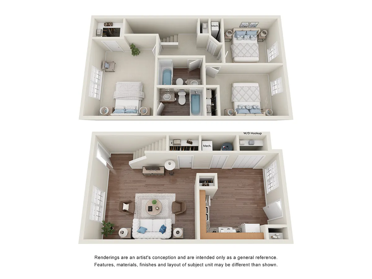 Floor plan 3 Bedroom Two Bathroom Townhouse