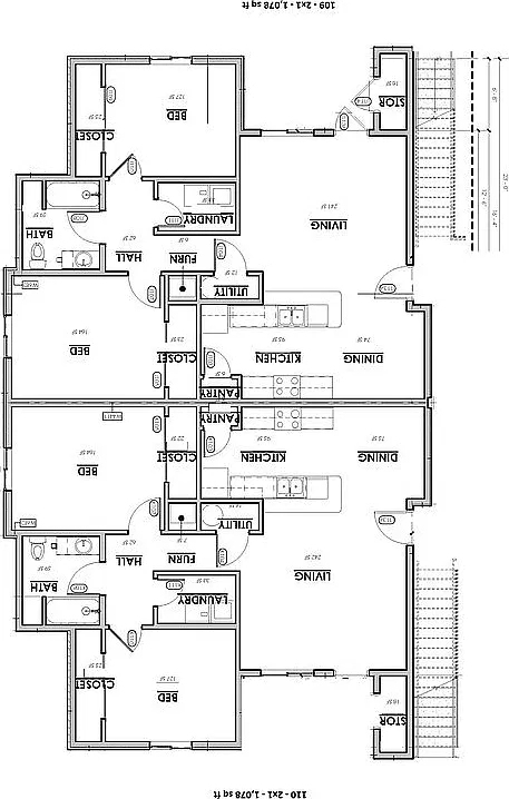 Floor plan 2 bed 1 bath 1078 sf