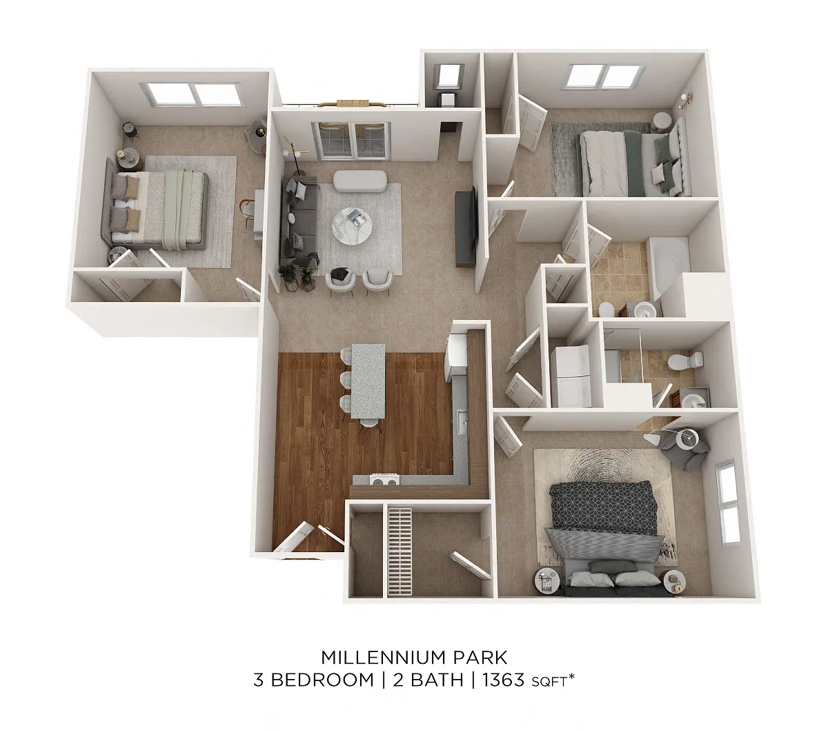 Floor plan Three Bedroom 2 Bath