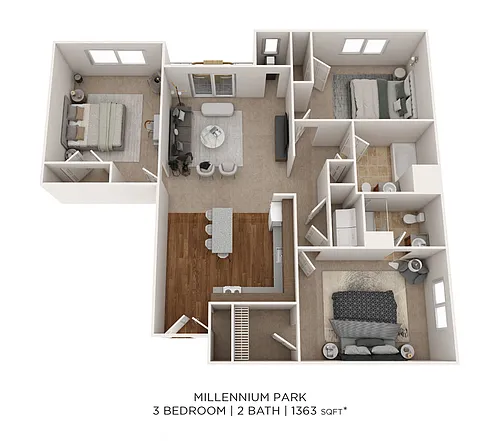 Floor plan Three Bedroom 2 Bath