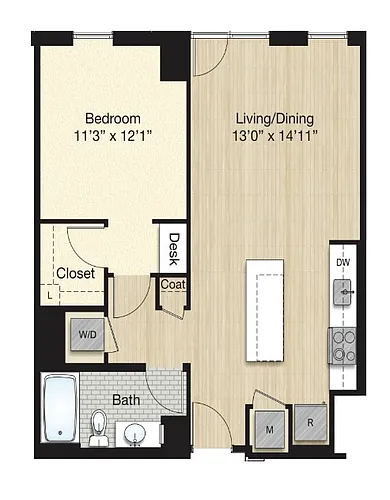 Floor plan Tier 68.1 - 1 Bed/1 Bath