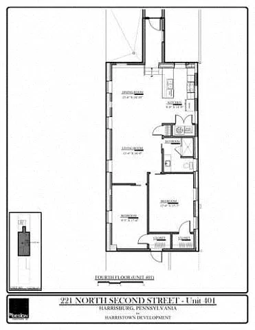 Floor plan BOGG- 401 - 2 Bedroom - 1 Bathroom