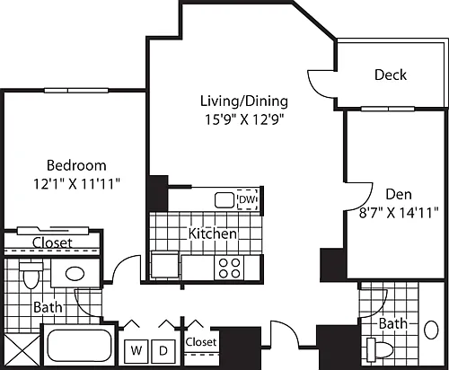 Floor plan 1 Bed NE Penthouse Water