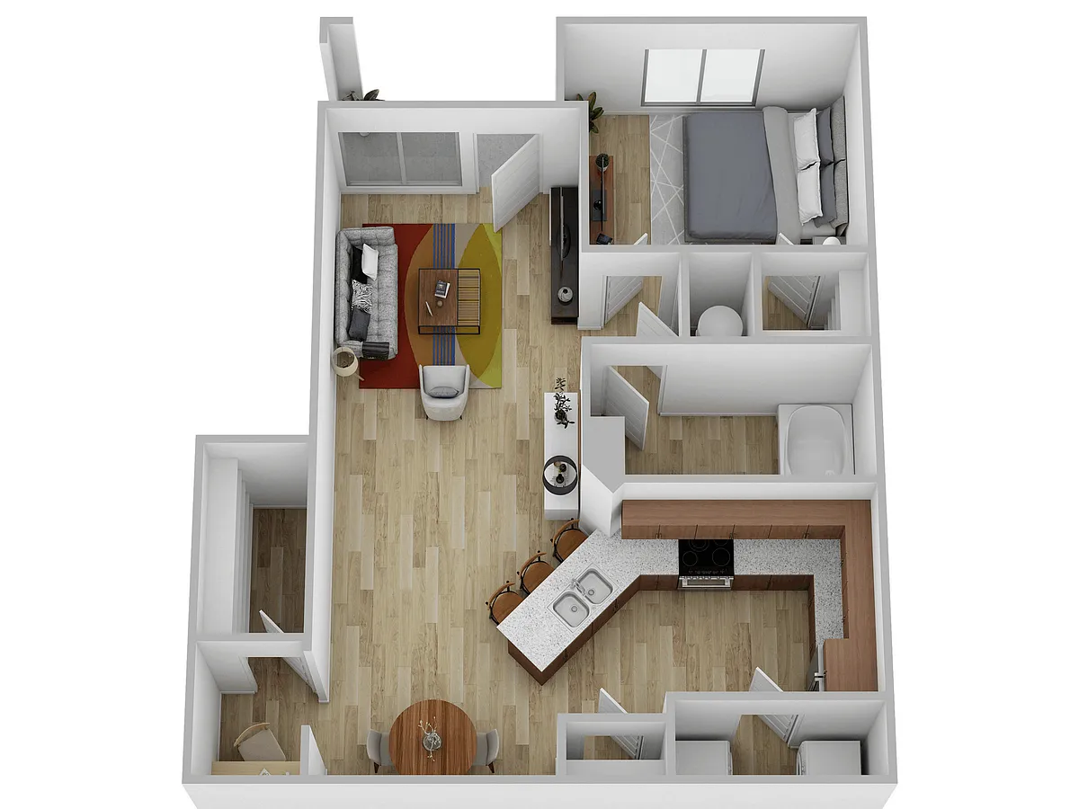 Floor plan 1 Bed, 1 Bath D (80% Income Restricted)