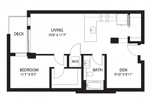 Floor plan D5 1x1 + Den