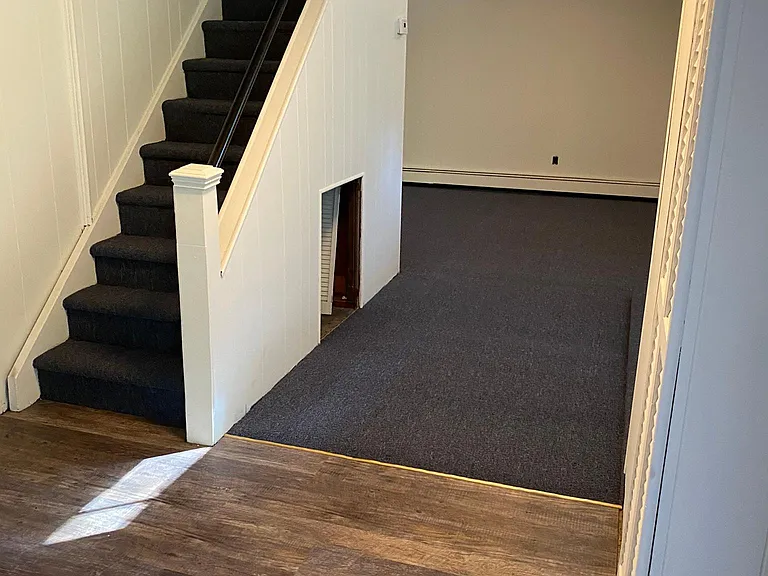 New mudroom flooring and basement carpeting.