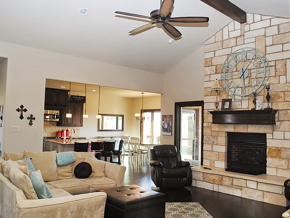 Large stone fireplace