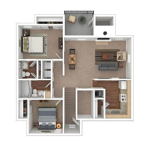 Floor plan Two Bed 1.5 Bath Garden Style