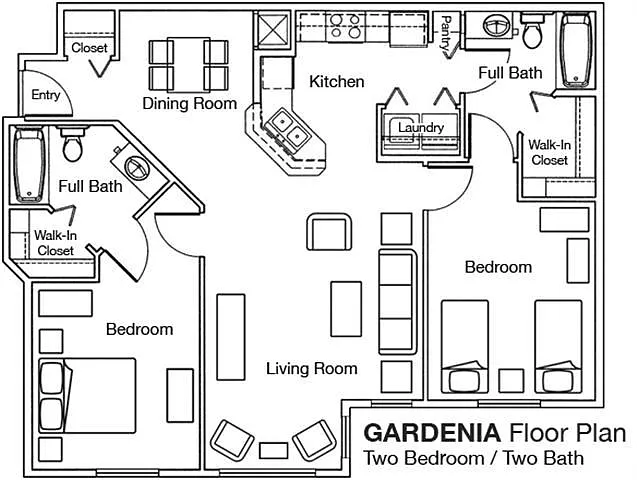 Floor plan 2 Bed - 2 Bath