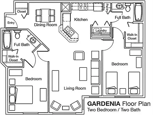 Floor plan 2 Bed - 2 Bath