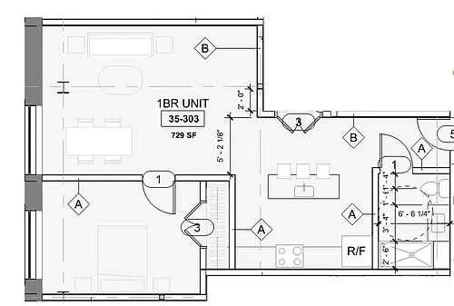 Floor plan 1 Bedroom, 1 Bathroom