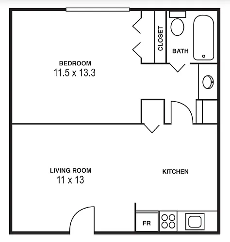Floor plan 1 Bedroom/1 Bathroom A