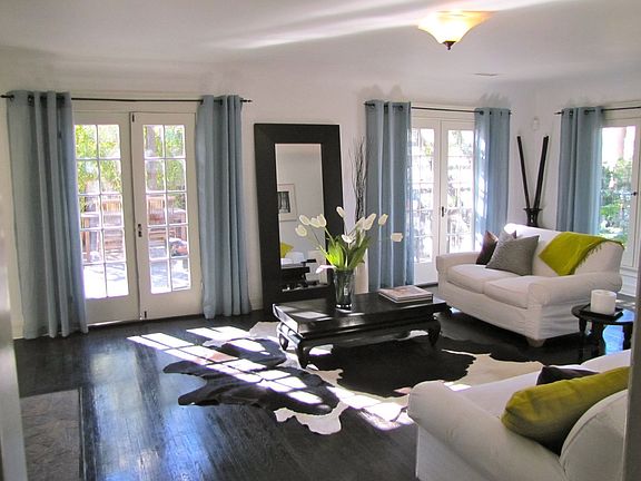 Living room with french doors to deck