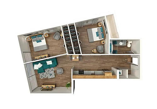 Floor plan Two Bedroom One Bathroom