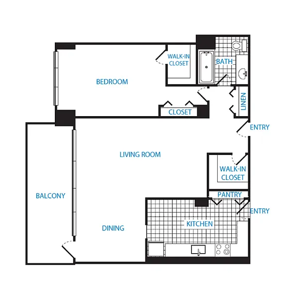 Floor plan 1 Bedroom, 1 Bath 966 SF A13