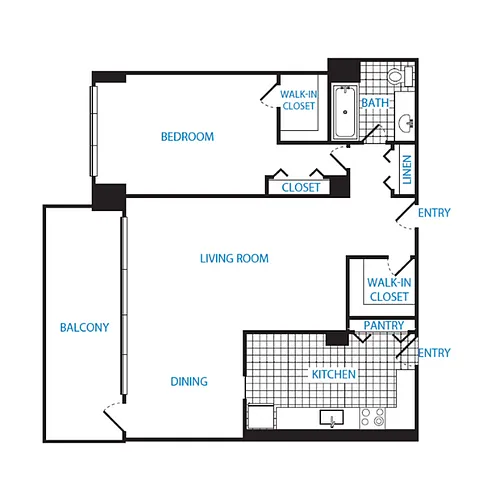 Floor plan 1 Bedroom, 1 Bath 966 SF A13